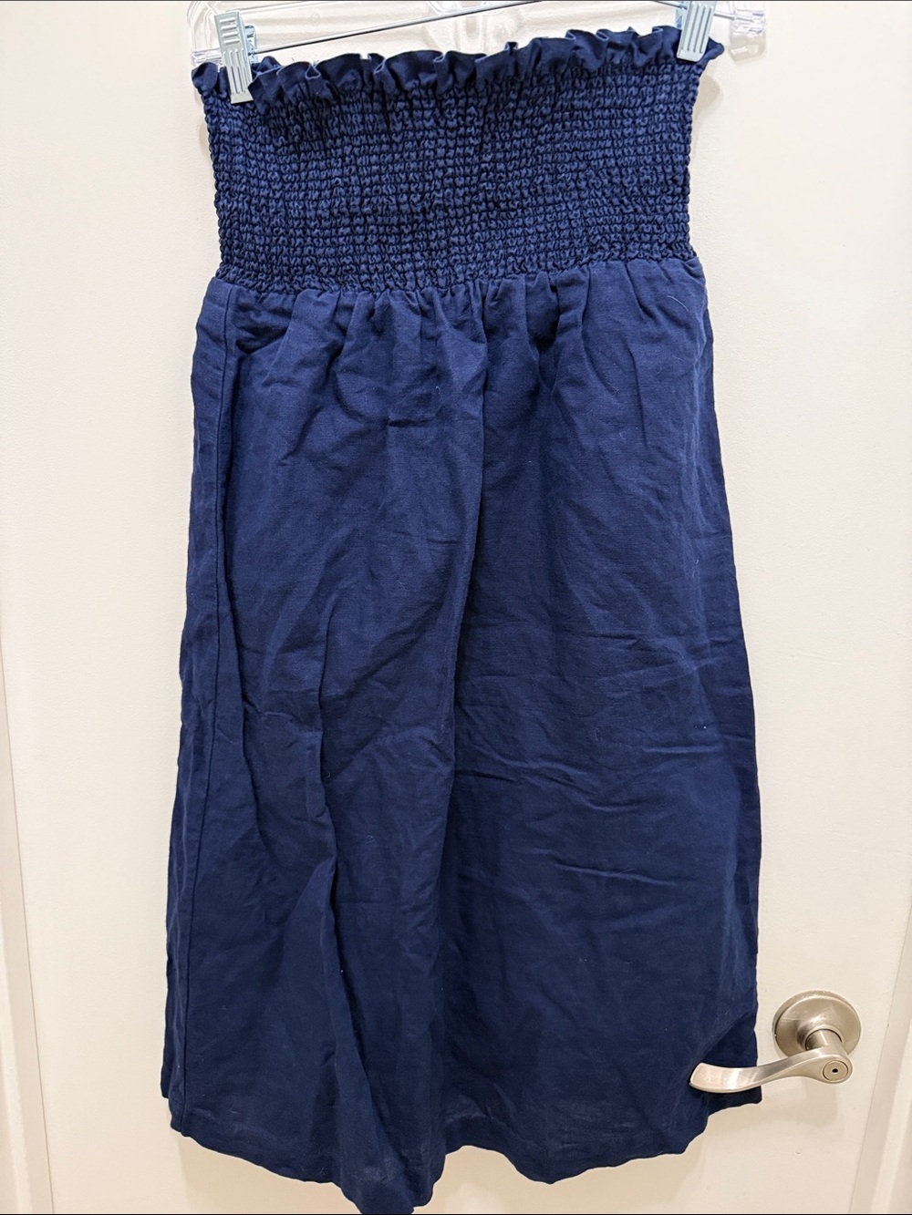 Sézane Navy Blue Smocked Midi Skirt Convertible Strapless Dress